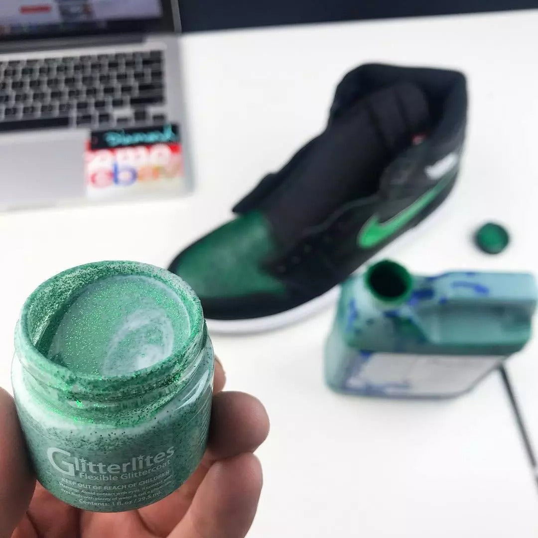 Desert Gold glitter-infused Angelus leather paint perfect for adding metallic sparkle to custom sneakers handbags and leather craft applications