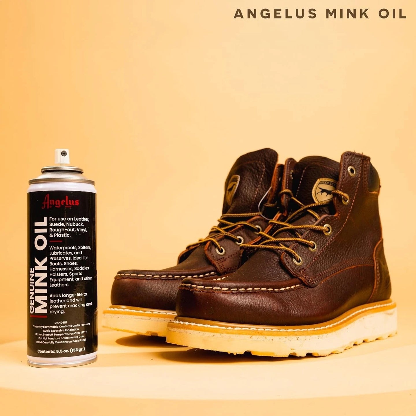 Demonstration of Angelus Mink Oil Spray restoring suppleness to stiff leather goods and accessories
