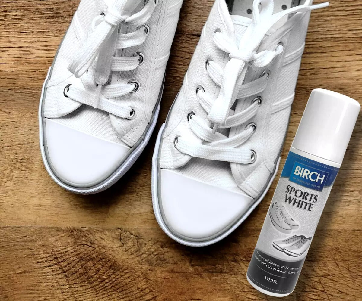 BIRCH Shoe Whitener effectively covers yellowing and discolouration on athletic shoes