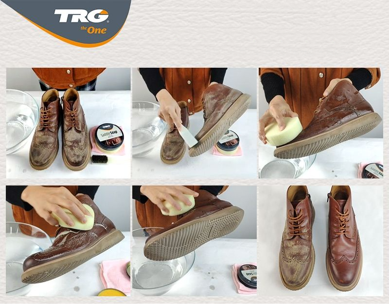 Professional leather maintenance with TRG Saddle Soap for traditional cleaning and material preservation