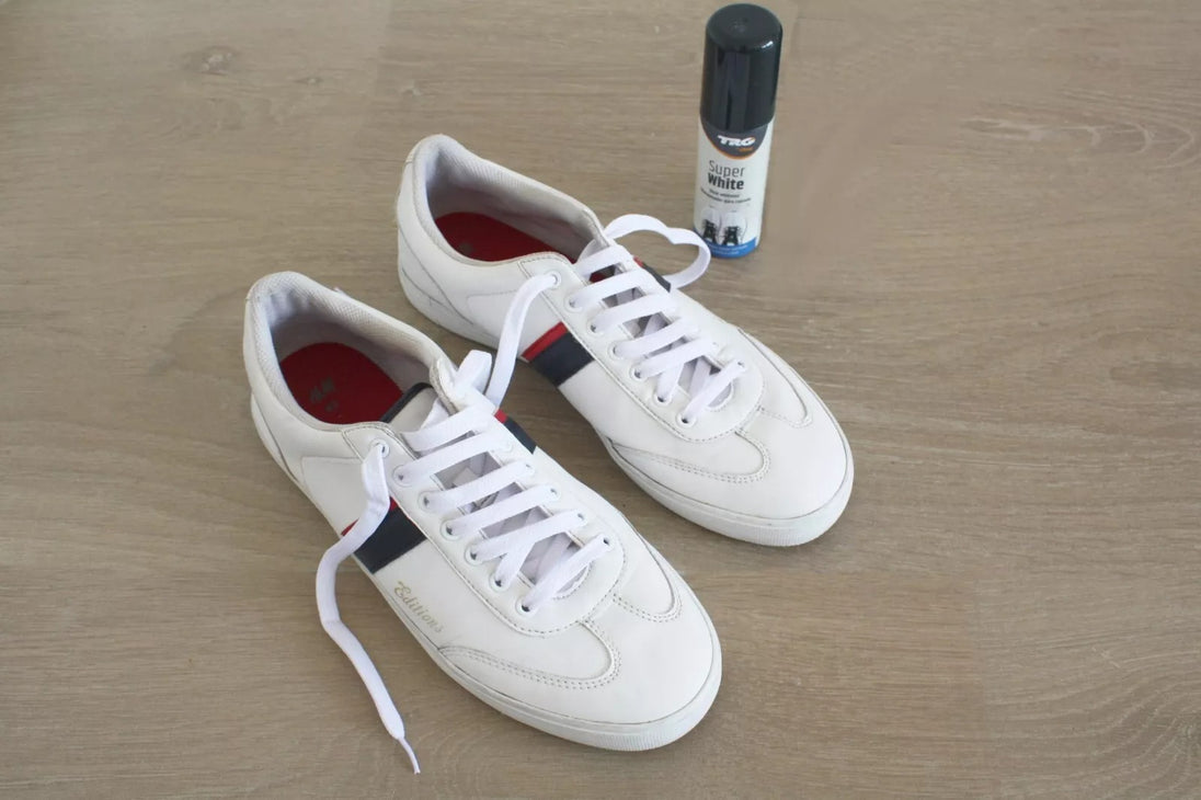 TRG Superwhite effectively covering yellowing and restoring uniform whiteness to leather footwear
