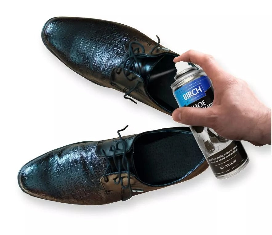 BIRCH Shoe Stretcher Aerosol features targeted application for precise treatment of problem areas on footwear
