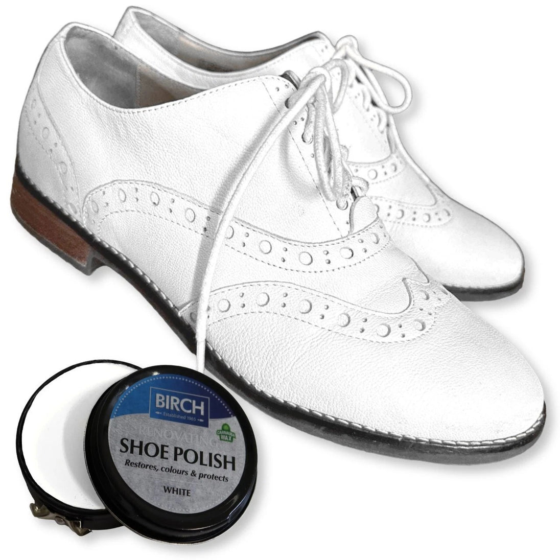 BIRCH Renovating Shoe Polish white for light leather restoration and colour maintenance