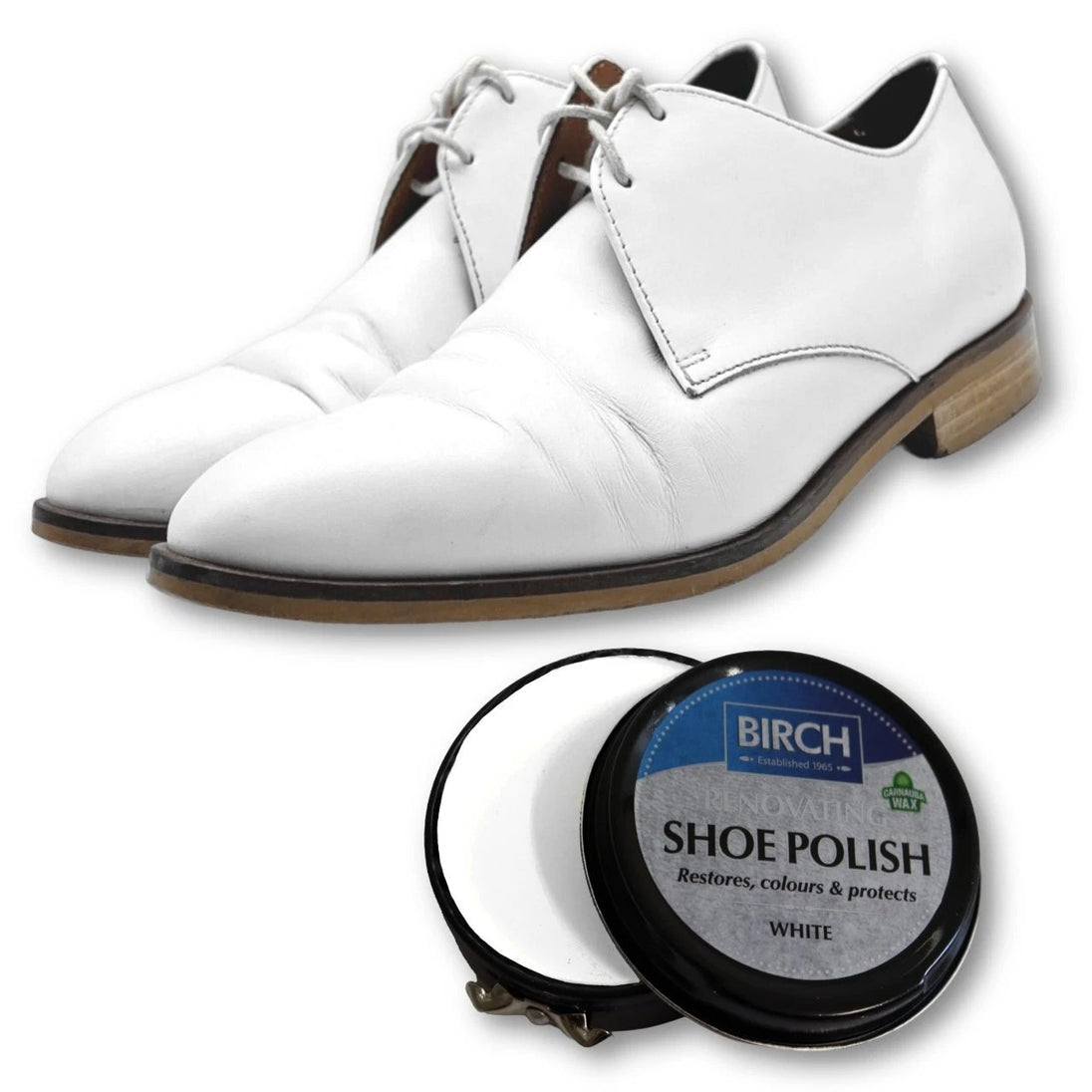BIRCH Renovating Shoe Polish white for rejuvenating and nourishing light coloured leather