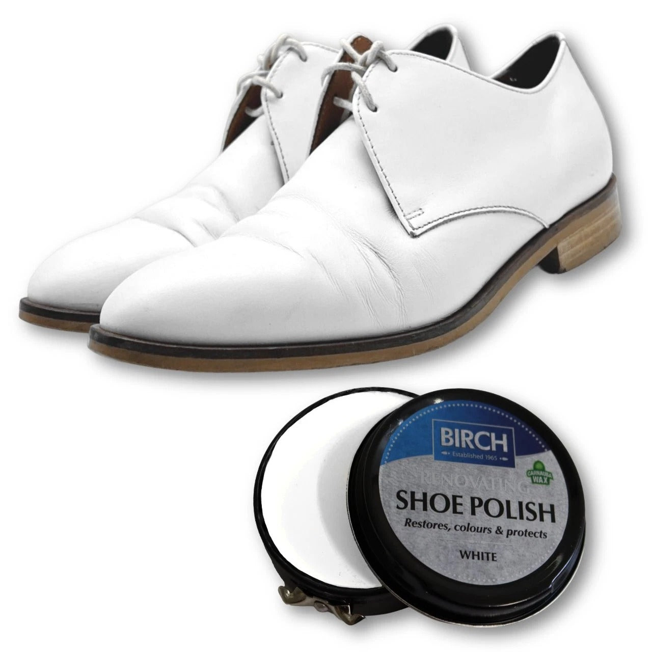 BIRCH Renovating Shoe Polish white for rejuvenating and nourishing light coloured leather