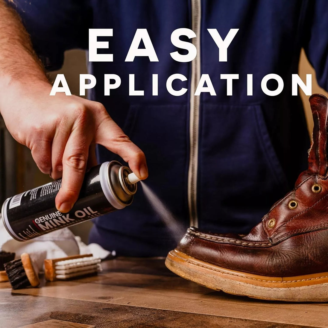 Before and after demonstration of Angelus Mink Oil Spray conditioning dry cracked leather back to health