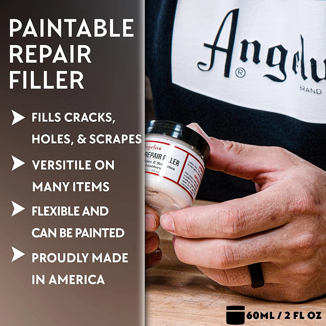 Workspace setup with Angelus Paintable Filler tools and sneaker showing professional restoration process for custom projects