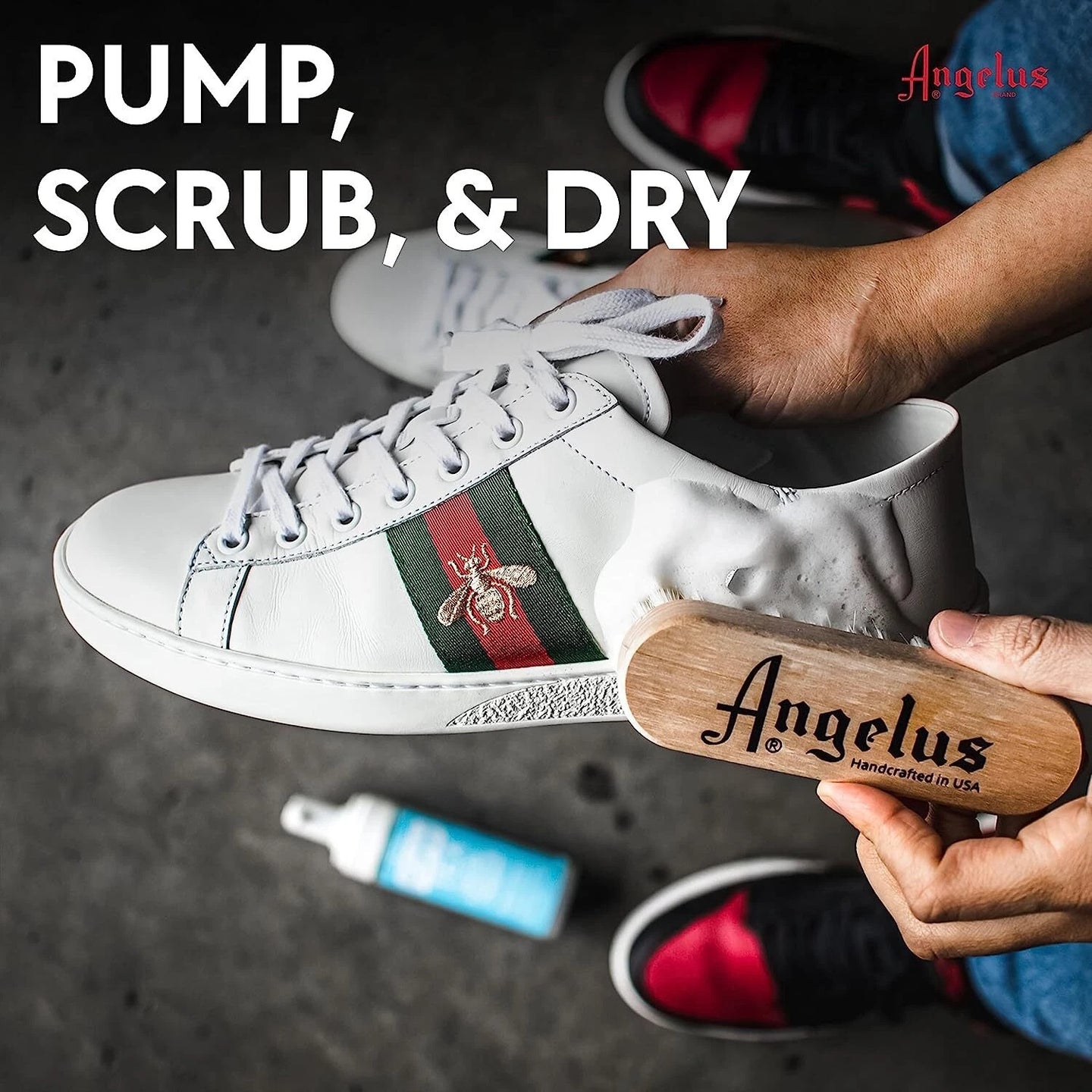 Angelus foam cleaning kit is specially designed for safe and effective cleaning of athletic shoes and delicate foam-based materials