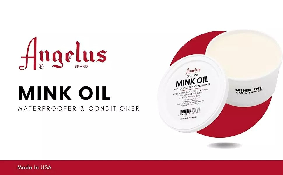 8oz tub of Angelus Mink Oil creates a durable barrier to protect equestrian and outdoor leather gear from the elements