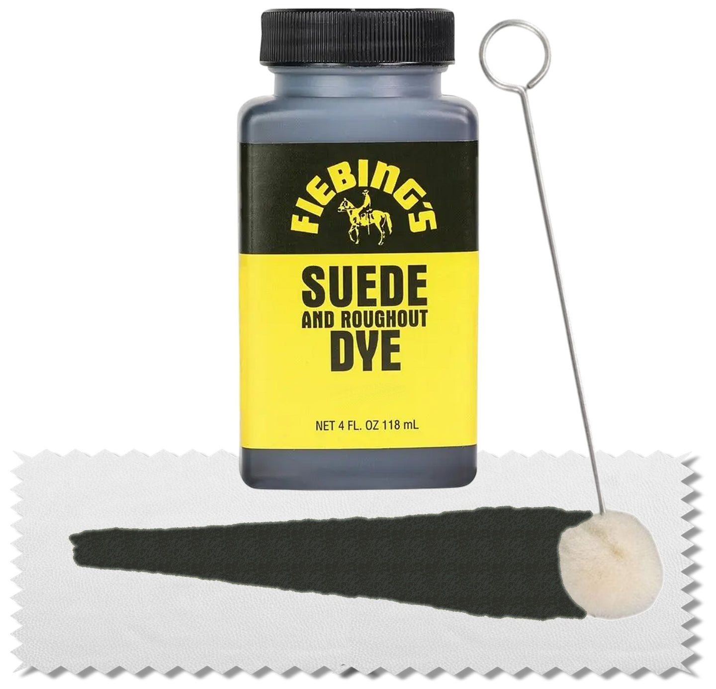 Fiebing's Suede Dye Black 4oz bottle for professional suede and roughout leather colour restoration