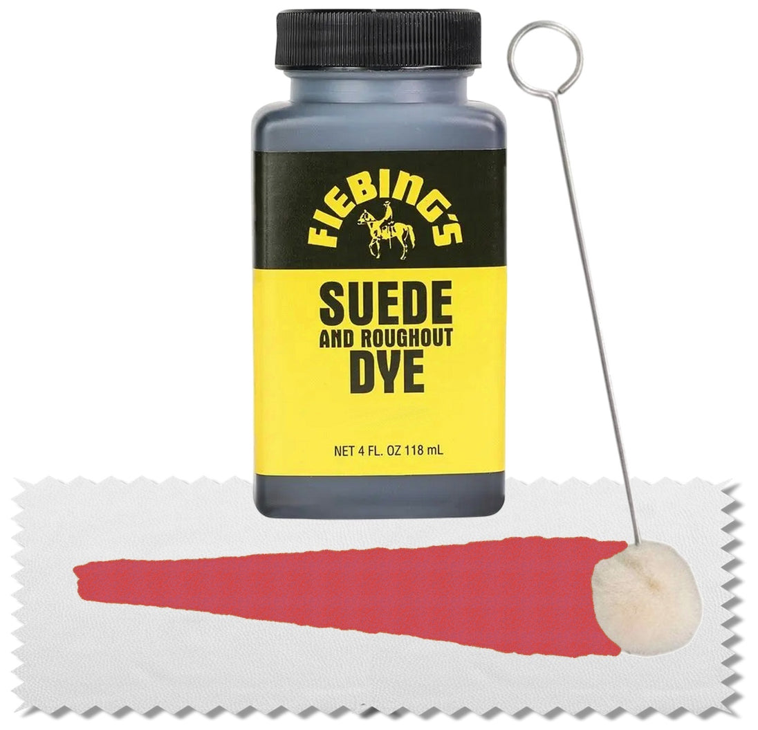 Burgundy Fiebing's Suede Dye for rich even colour penetration on suede accessories