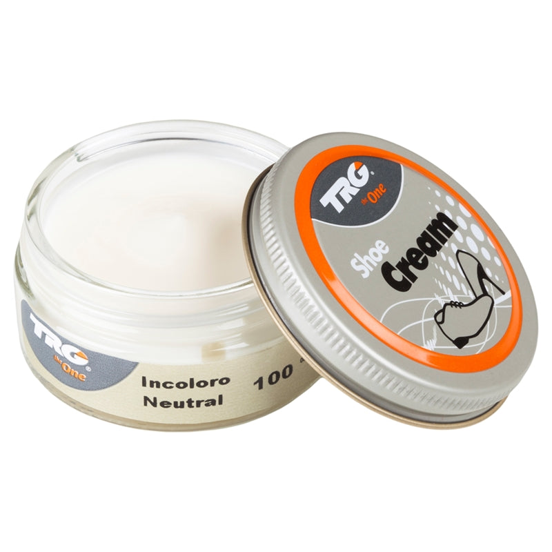 TRG professional shoe cream for leather conditioning and colour maintenance in a 50ml dumpi jar with protection