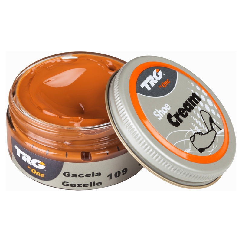 TRG professional leather conditioner in Gazelle colour for shoe maintenance and protection in a 50ml dumpi jar