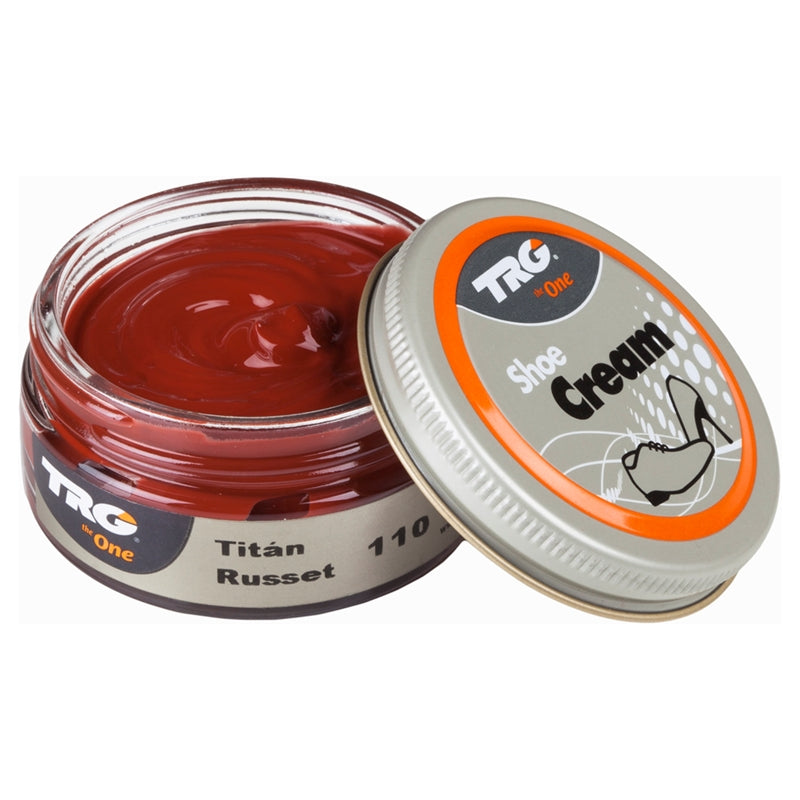 Professional Russet TRG shoe cream for leather conditioning colour restoration and protection in 50ml dumpi jar