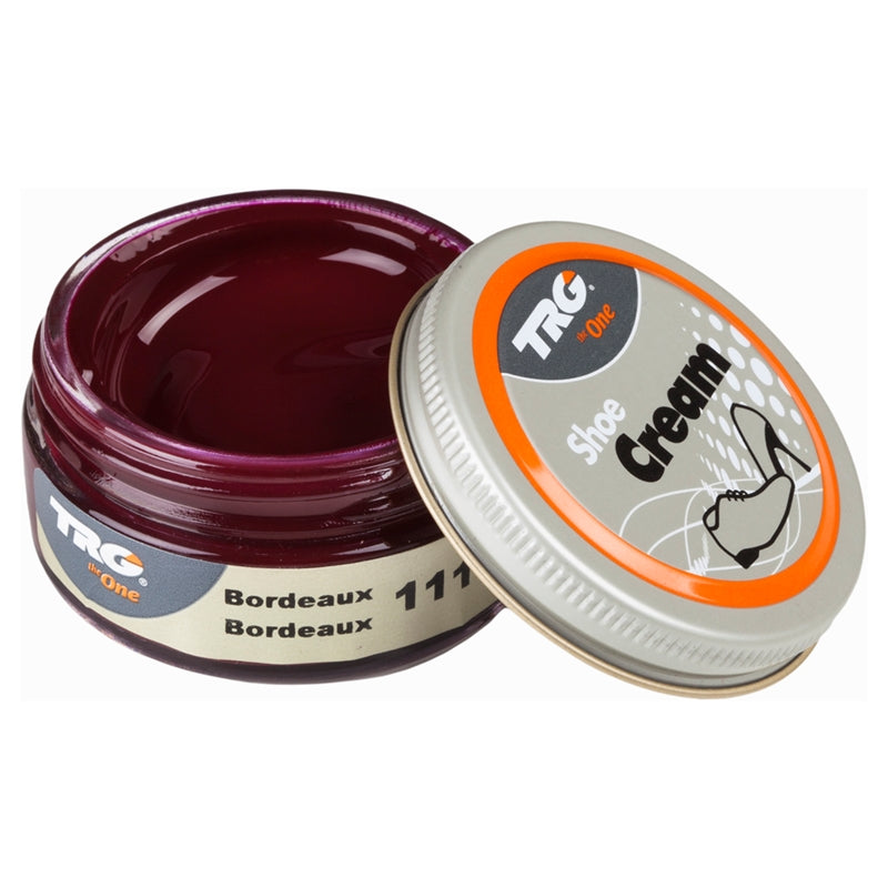 TRG Bordeaux shade shoe cream in a 50ml dumpi jar offering professional leather conditioning and rich colour maintenance