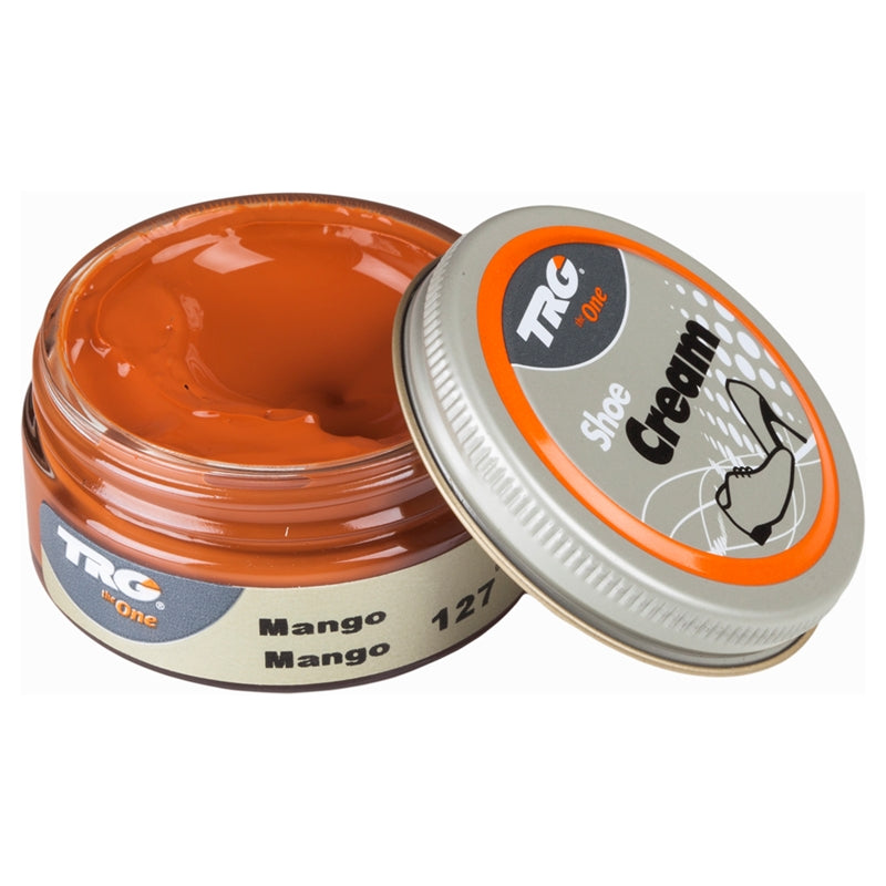 TRG Mango colour professional shoe cream in a 50ml dumpi jar providing leather conditioning and bright colour maintenance