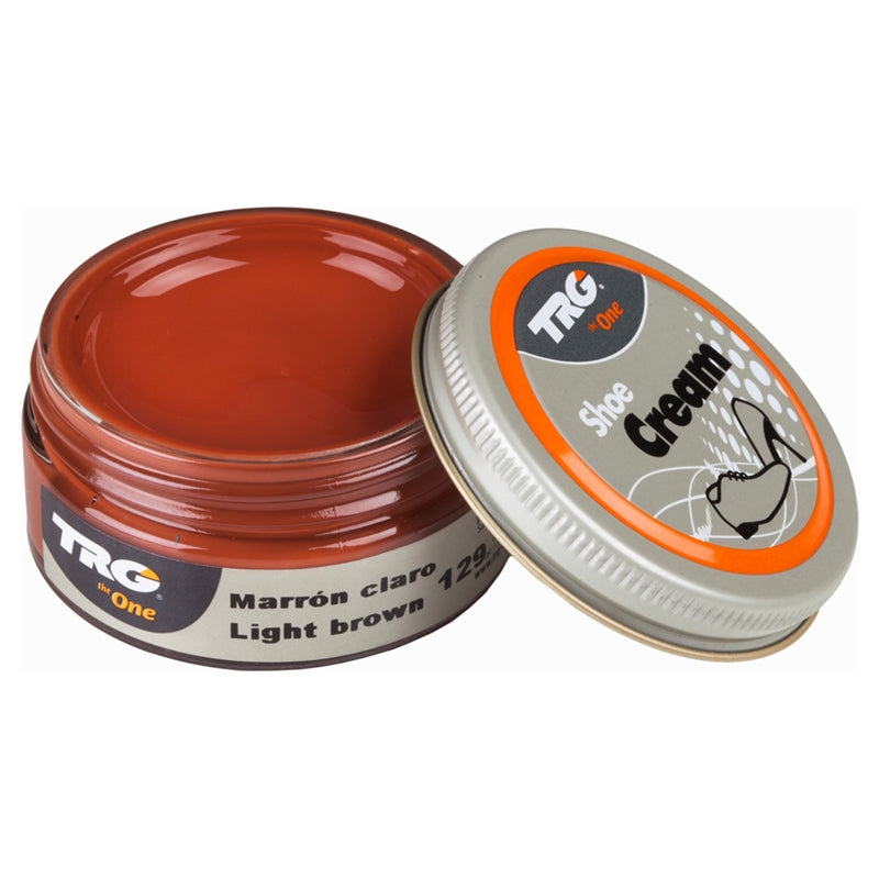 TRG Light Brown shade shoe cream in a 50ml dumpi jar offering professional leather conditioning and natural colour care