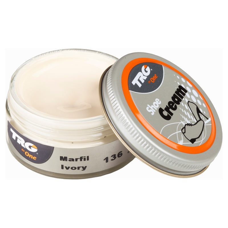 Condition and protect leather with TRG Ivory shoe cream in a 50ml dumpi jar for professional light colour and conditioning