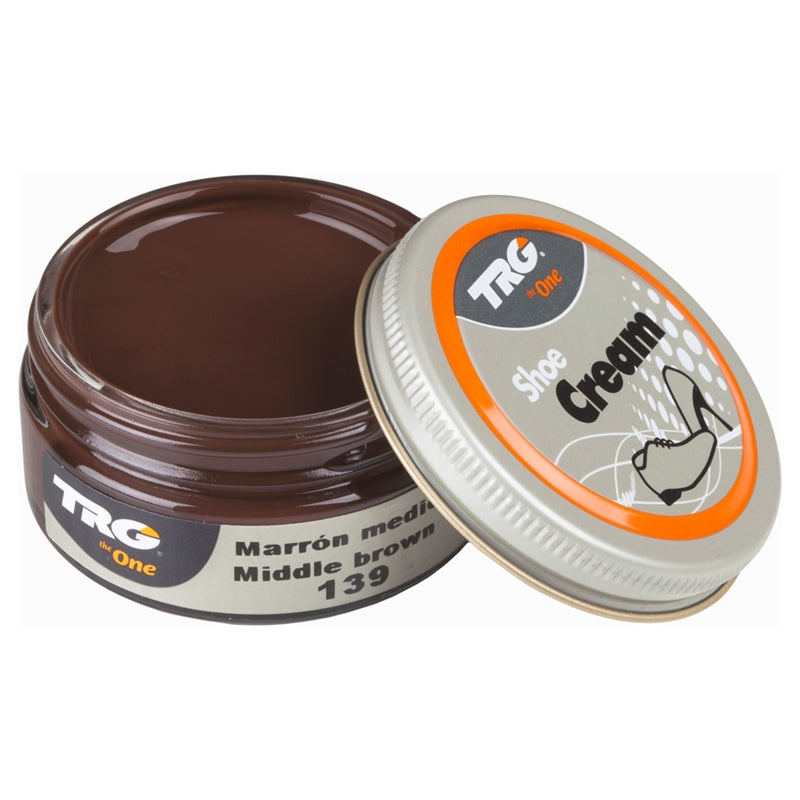 TRG Medium Brown shade shoe cream in a 50ml dumpi jar offering professional leather conditioning and classic colour care