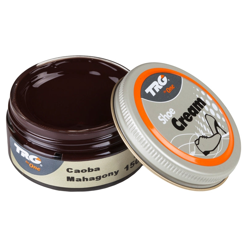 Professional Mahogany TRG shoe cream for leather conditioning deep colour restoration and protection in a 50ml dumpi jar