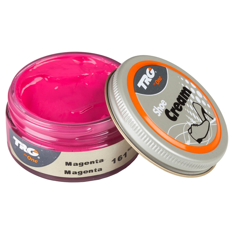 TRG Magenta colour shoe cream for professional leather conditioning and bright colour maintenance in a 50ml dumpi jar