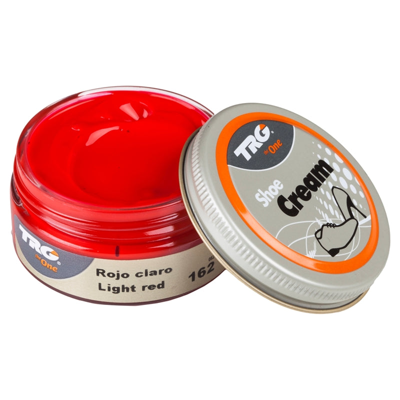 Professional Light Red TRG shoe cream in a 50ml dumpi jar designed for leather conditioning and vibrant colour care