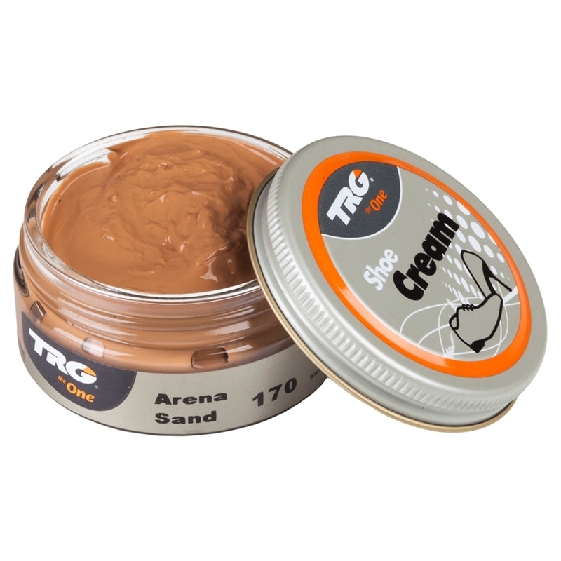 Professional Sand TRG shoe cream in a 50ml dumpi jar designed for leather conditioning and light natural colour maintenance