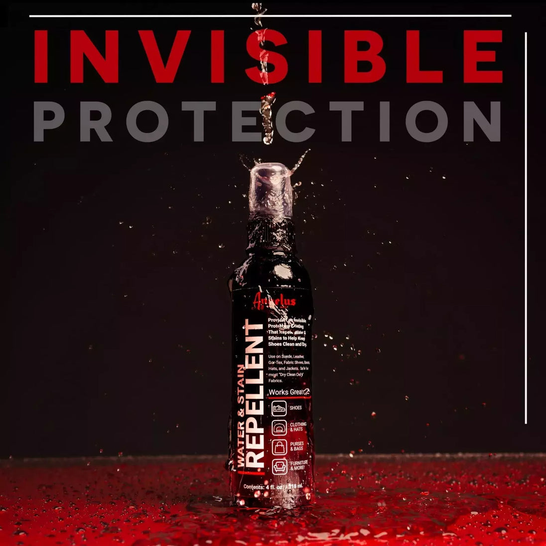 The 4oz Angelus water guard spray is ideal for protecting leather and suede items from moisture and stains with a safe formula