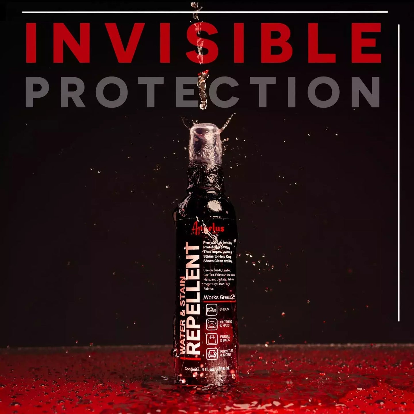 The 4oz Angelus water guard spray is ideal for protecting leather and suede items from moisture and stains with a safe formula