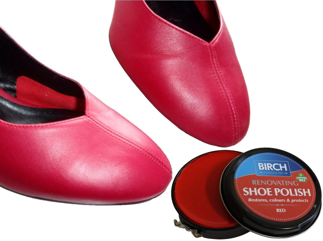 Using BIRCH Renovating Shoe Polish to restore and condition worn leather shoe surfaces
