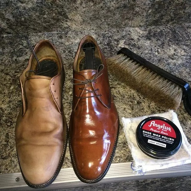 Large size Angelus wax polish collection showing various colours for different leather care needs