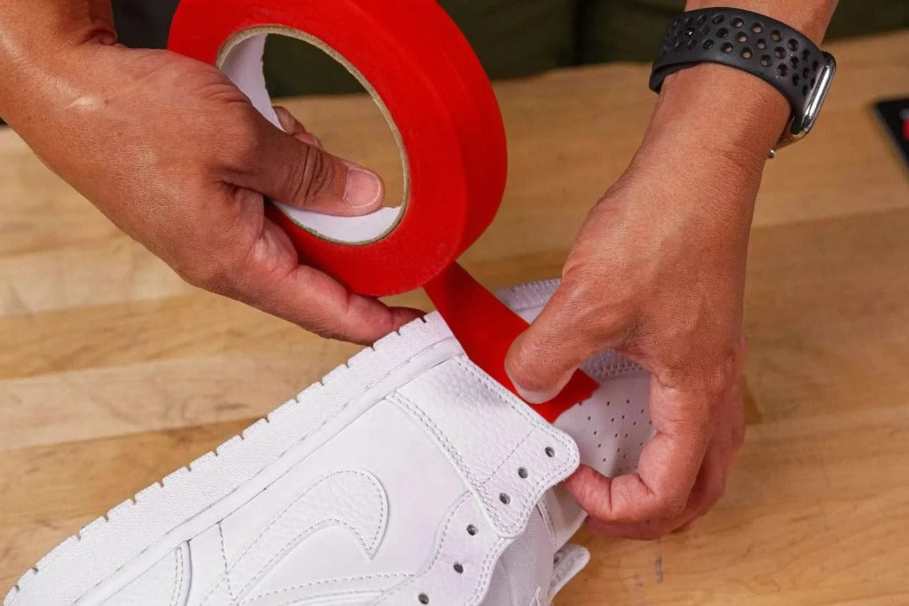 vibrant red tape provides excellent visibility for accurate placement on leather rubber and canvas surfaces