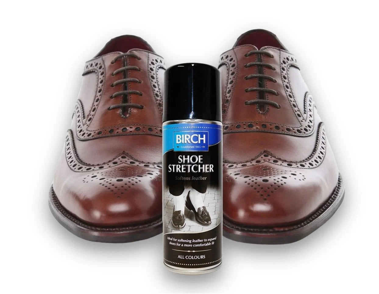 Make new shoe breaking-in comfortable with BIRCH Shoe Stretcher Aerosol that softens leather effectively