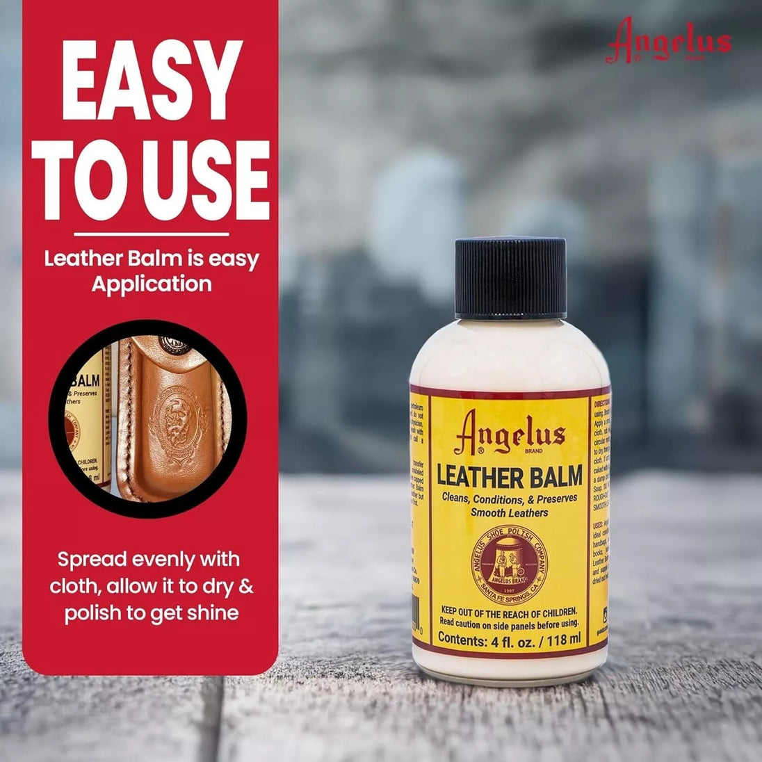 Angelus Leather Balm application on work boots providing deep nourishment and protection against the elements