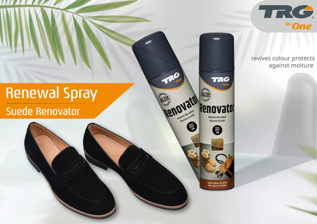 TRG Suede Renovator aerosol delivering even coverage and deep penetration for suede rejuvenation