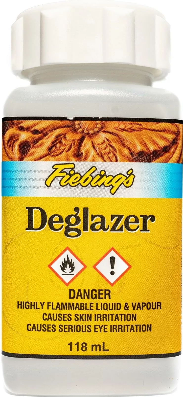 Fiebing's Deglazer 4oz bottle for professional leather surface preparation and finish removal