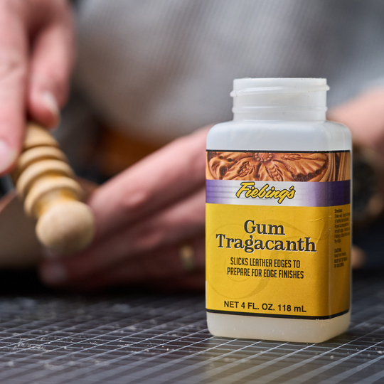 Create polished leather edges with Fiebing's natural Gum Tragacanth burnishing gum
