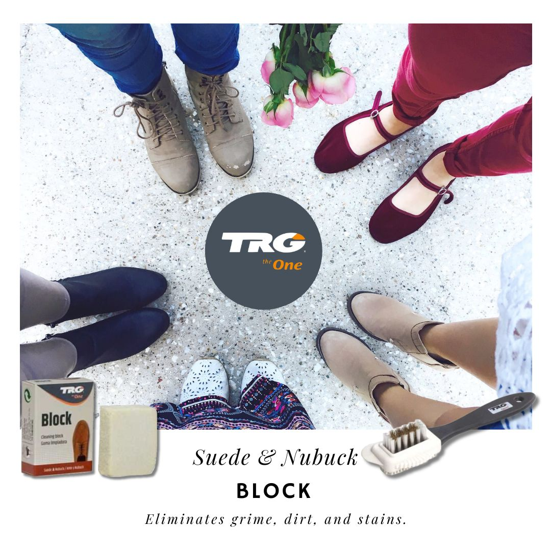 TRG Suede Cleaning Block effectively lifts oil stains and dirt from nubuck leather while restoring material texture