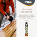 Applying TRG Nano Protector spray for maximum water resistance on premium leather shoes and accessories