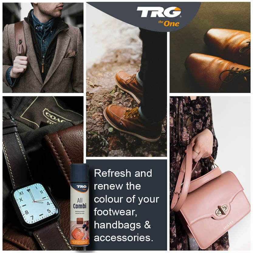 TRG All Combi aerosol in use for cleaning and conditioning various leather goods and accessories