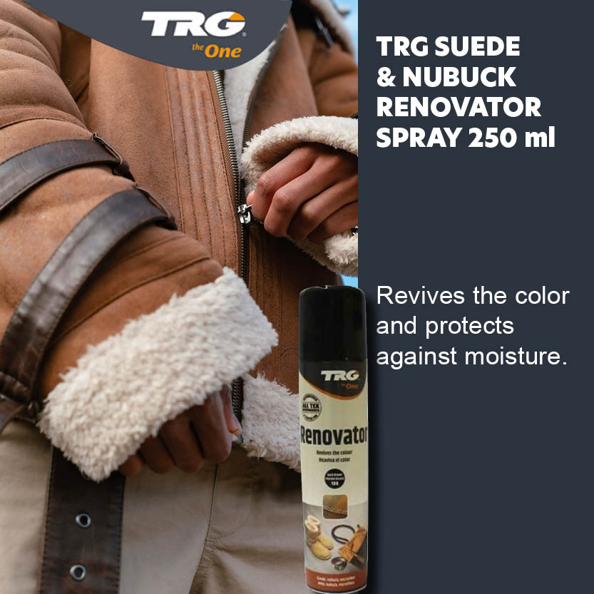 Applying TRG Suede Renovator spray for nap restoration and protective coating on delicate materials