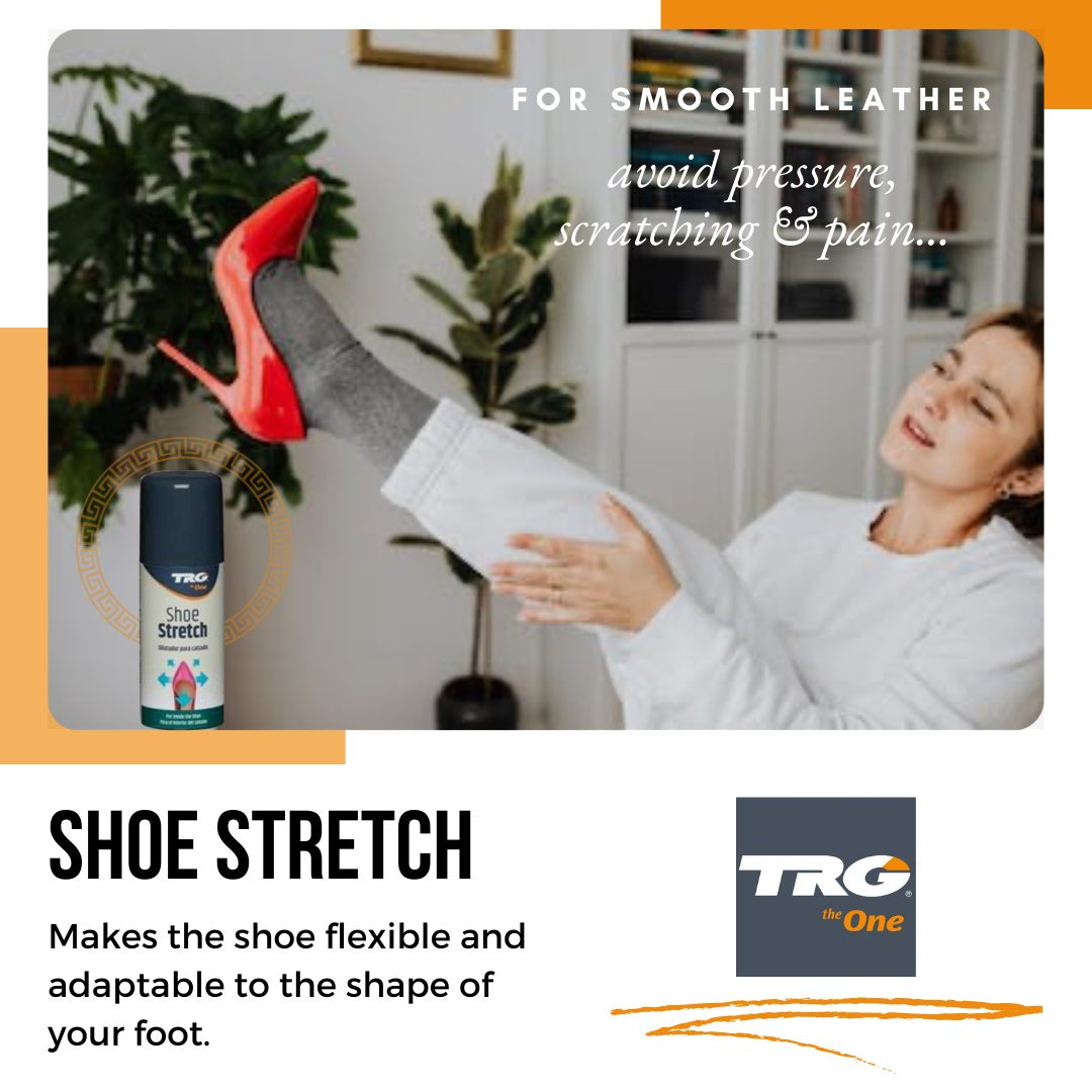 Applying TRG Shoe Stretcher Spray to relax tight shoe materials and improve comfort during wear