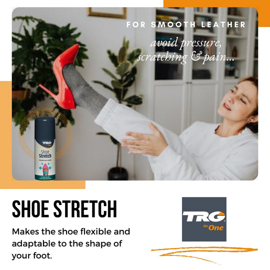 Applying TRG Shoe Stretcher Spray to relax tight shoe materials and improve comfort during wear