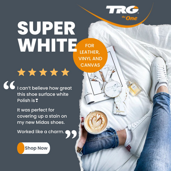 Applying TRG Superwhite whitener to cover scuffs and discolouration on white leather footwear