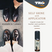 Applying TRG Self Shine with integrated applicator for convenient black shoe care and maintenance