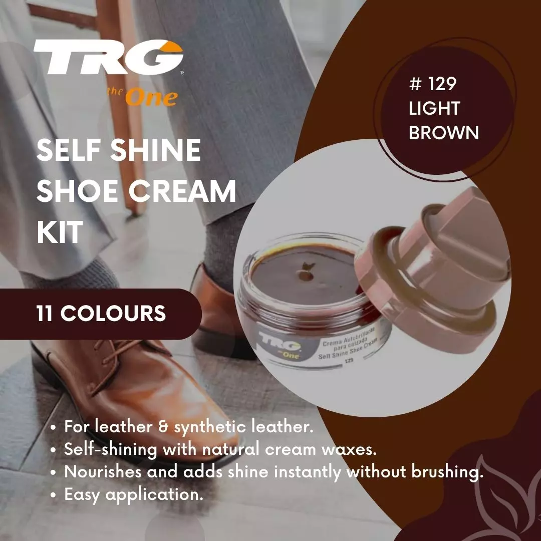 Professional shoe restoration with TRG Self Shine Renovating Cream for multi-benefit care