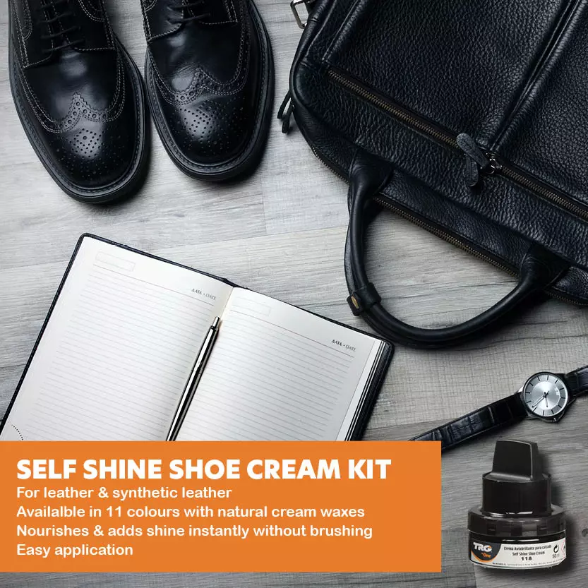 TRG Self Shine Renovating Cream restoring leather shoes with self-shining properties