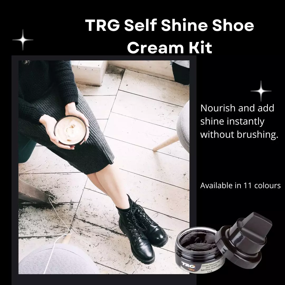 TRG Self Shine Renovating Cream providing renovating action for faded leather shoes