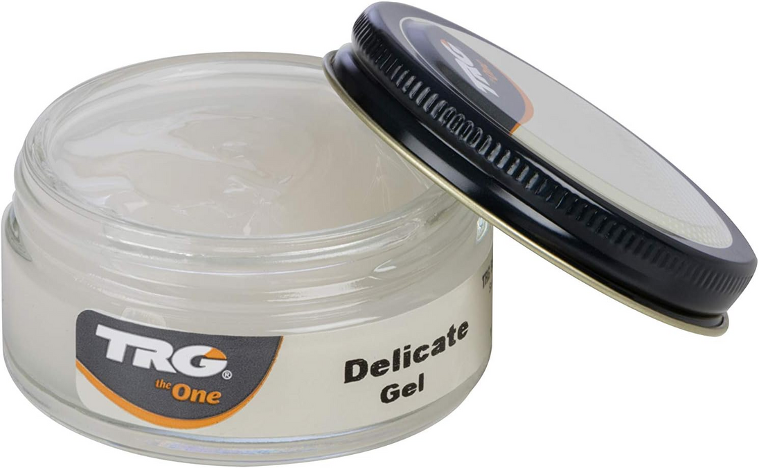 TRG Delicate Gel Jar Shoe Cream 50ml provides gentle care for soft leather shoes and accessories