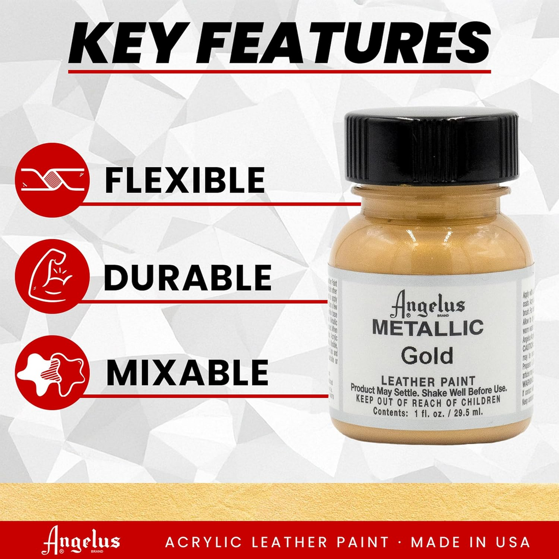 Angelus Gold 072 metallic paint 4oz bottle for larger custom projects